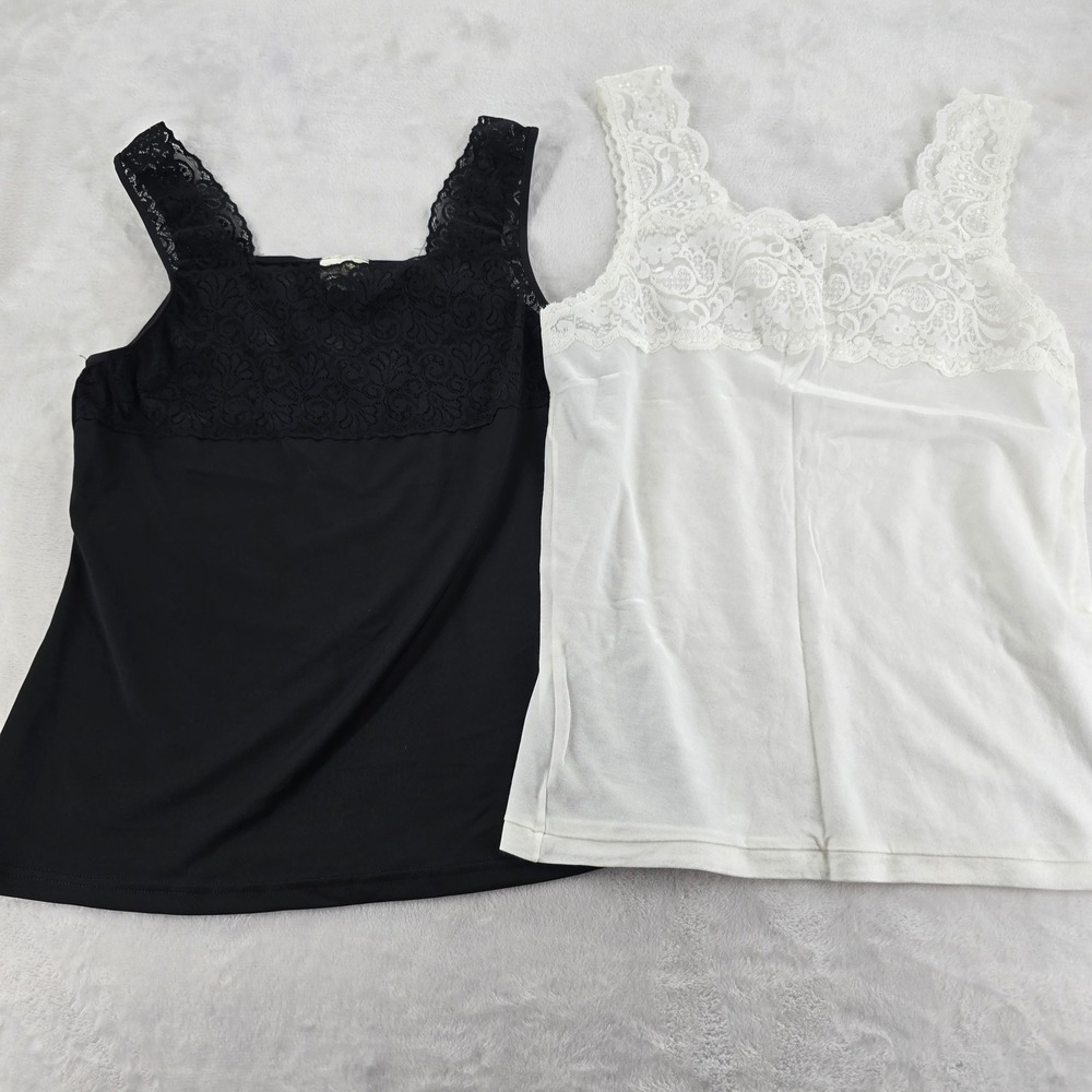 Cinema Etoile Cuddl Duds Camisole Womens L Lace Trim Black White Tank Top 2Pk